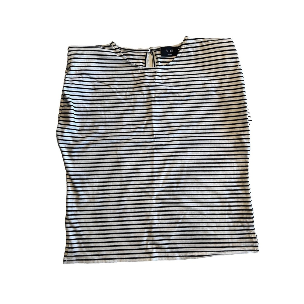 Vici Women's Top Sz S Striped Dolman Sleeve Keyhole Button Closure Shoulder Pad